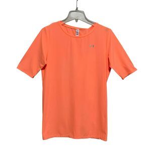 Under Armour Fitted Athletic Top Womens Size Large Short Sleeve Peach Stretch